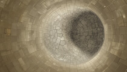 Abstract 3D glass circle pattern tunnel of light, an architectural round spiral roof illustration