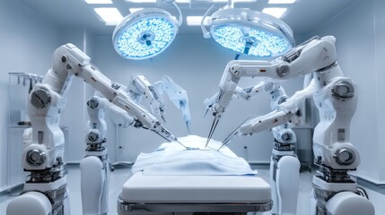 Advanced Surgical Robots Performing Surgery in Modern Operating Room