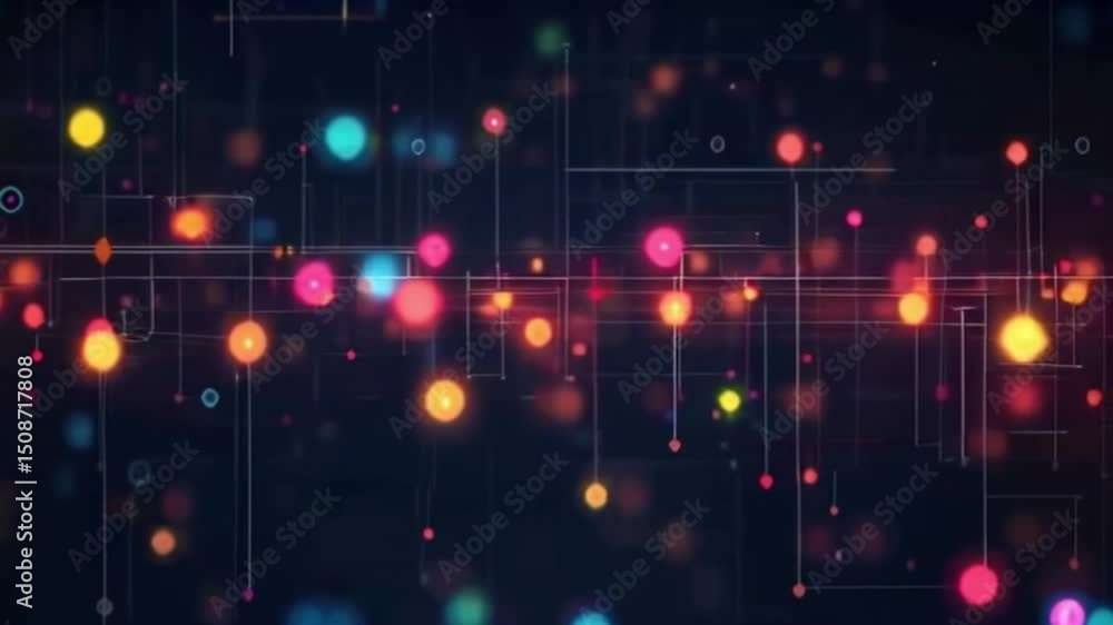 Poster colorful digital network floating points of light connected by lines
