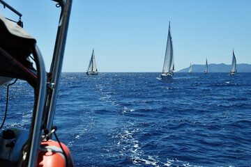 Sailing ship yachts in Mediterranean Sea. Fethiye harbor, Turkey