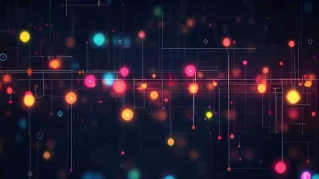 Colorful digital network  Floating points of light connected by lines