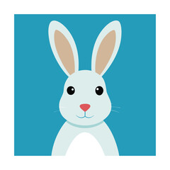 Simple and cute illustration of a white easter bunny on a blue background