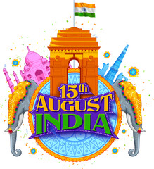 illustration of India Gate with Tricolor Flag for Republic Day and Independence Day celebration