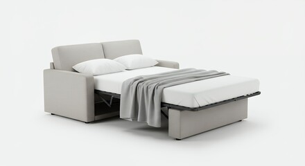 Gray convertible sofa bed isolated