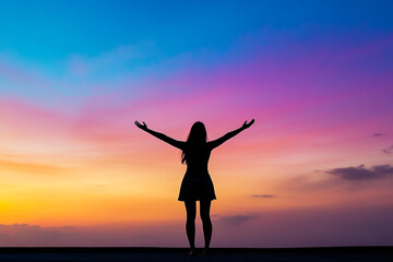 Obraz premium Woman raising arms gracefully silhouette