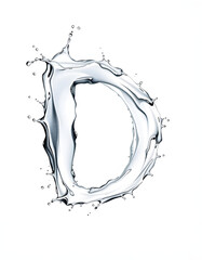 A shimmering water droplet forming the elegant shape of the letter D, isolated on a pristine white backdrop, graphic novel art. with white shades