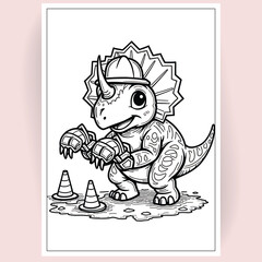 Adorable Triceratops Construction Worker Coloring Page  Dinosaur Fun for Kids