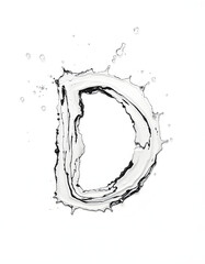 water droplet forming the shape of the letter D against a clean white backdrop, grunge. with white shades
