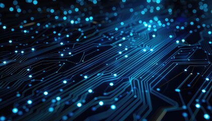 Close-up view of illuminated circuit board pathways.