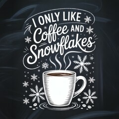 Cozy Coffee and Snowflakes Illustration for Winter-Themed Decor or Merchandise.