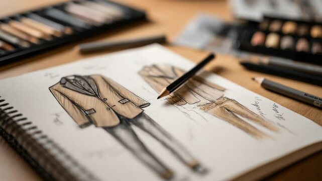 Sketching Elegant Suit Designs with Fashion Illustrations and Drawing Tools on a Creative Workspace