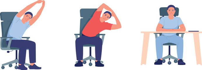 Office chair stretching exercises for desk workers, ergonomic seated stretches, workplace wellness routine, improving posture, relieving back pain, healthy office habits, fitness at work
