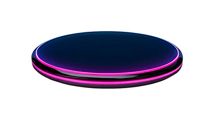 Glossy round stage illuminated by pink neon light, cut out transparent