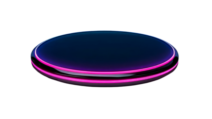 Glossy round stage illuminated by pink neon light, cut out transparent
