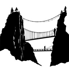Mountain pass with hanging bridge between cliffs