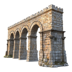 3D front view illustration of a Segovia Aqueduct Spain monument isolated on a white transparent background