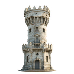 3D front view illustration of a Torre del Oro Spain monument isolated on a white transparent background