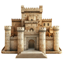 3D front view illustration of a Alcazaba of Almeria Spain monument isolated on a white transparent background