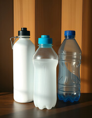 Disposable plastic drinking containers, minimalism. with white shades