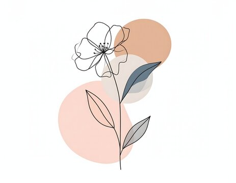 Minimalist Line Art Flower with Soft Color Background Elements