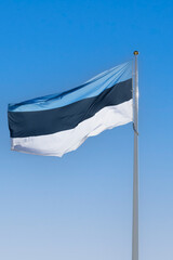Estonian National Flag Waving in the Wind in Parnu, Estonia
