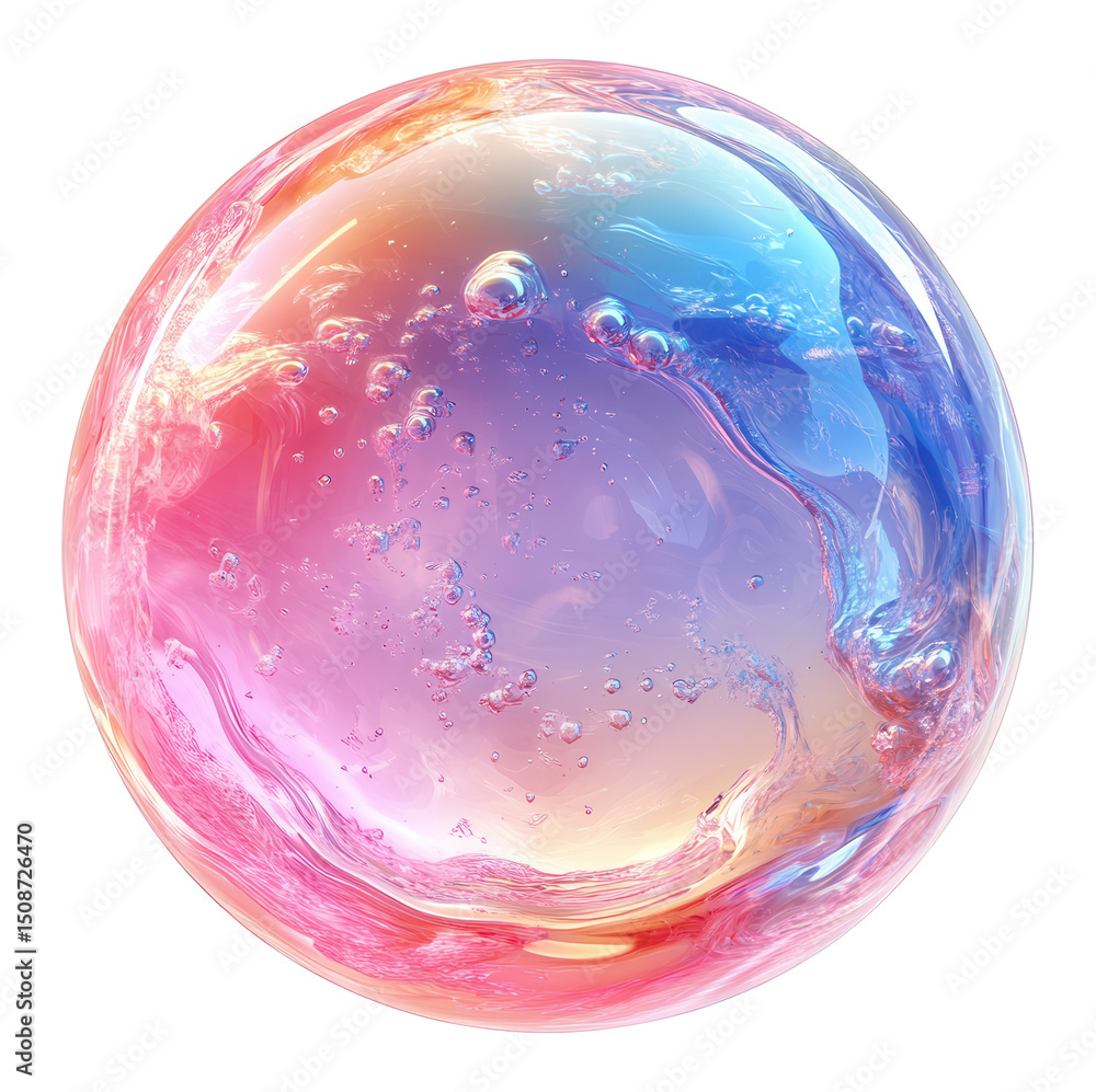 Poster floating iridescent soap bubbles on a transparent png image file
