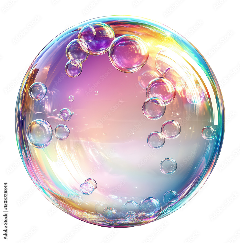 Poster soap bubble with iridescent hues isolated on transparent background png image