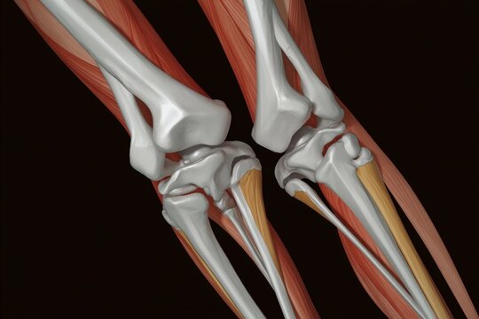 Detailed anatomical view of human knee and leg muscles during flexion
