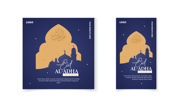 Eid al Adha Islamic festival social media post template with Islamic pattern, mosque, lamp vector