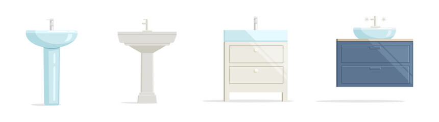 Washbasin vector flat set icon