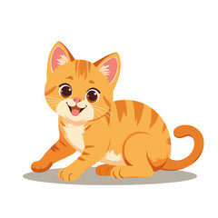 Obraz premium Adorable ginger kitten sitting on floor. Playful feline friend with orange fur and stripes. Happy pet for children's book illustration, greeting card design, or website banner.