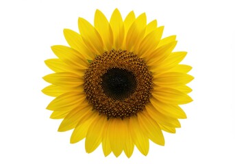 Fototapeta premium Isolated sunflower with bright yellow petals and dark center on white background
