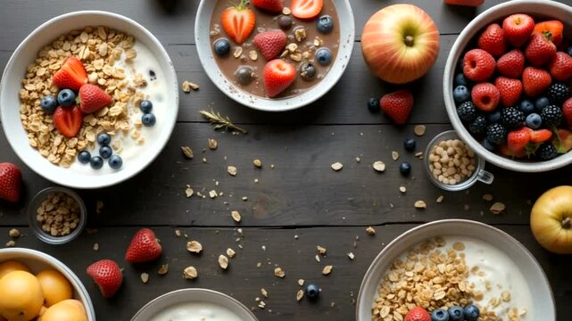 Healthy breakfast bowls with granola, yogurt, and fresh berries