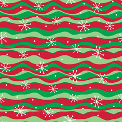 Seamless Christmas Wave Pattern With Snowflakes For Gift Wrap And Fabric Print
