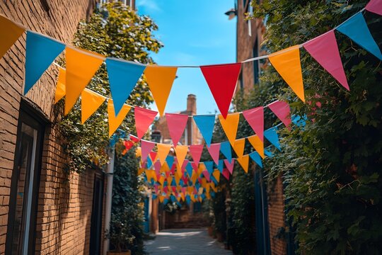 historic location decorated with juneteenth flags, sunny day, clean photo