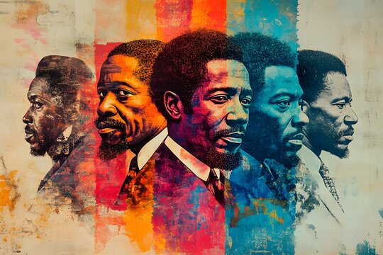 artistic collage of black leaders and icons in juneteenth theme, colorful background