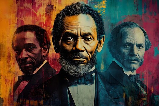 artistic collage of black leaders and icons in juneteenth theme, colorful background