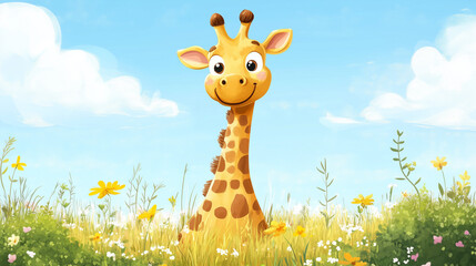 Cute Cartoon Giraffe Character for Kids - World Giraffe Day Illustration