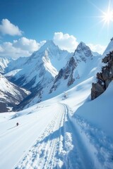 Snow-covered Mammoth Mountain slopes, snowboard tracks , holiday, outdoors, slope