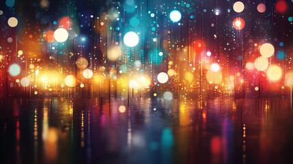 Immersive Abstract Cityscapes with Neon Light Rain and Reflected Color in Surreal Nighttime Environments

