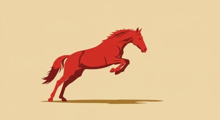 Red horse galloping against a beige background representing Year of the Red Fire Horse  