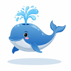 Obraz premium Adorable Kawaii Blue Whale with Water Spout and Cheerful Face