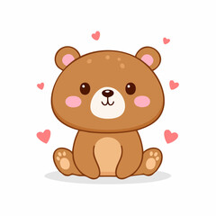 Fototapeta premium Cute Kawaii Brown Bear Sitting with Pink Cheeks and Smiling Face