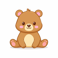 Fototapeta premium Cute Kawaii Brown Bear Sitting with Pink Cheeks and Smiling Face