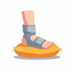 Obraz premium Injured foot resting on pillow with ankle support brace. Foot injury recovery involves elevation and immobilization using comfortable pillow.