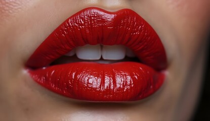 Obraz premium Glossy Red Lips Macro
