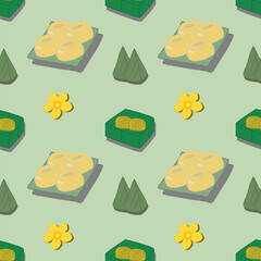 Thai dessert set cute food vector.Pastel colorful seamless background.Food illustration artwork