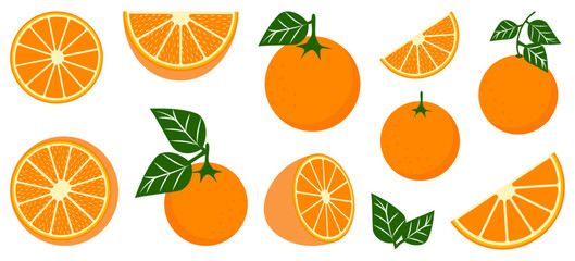 Orange fruit isolated on white background. Vector illustration for design and print.