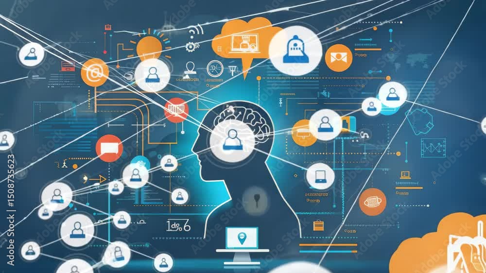 Poster this illustration demonstrates the connection between digital mind mapping and technology, showcasin