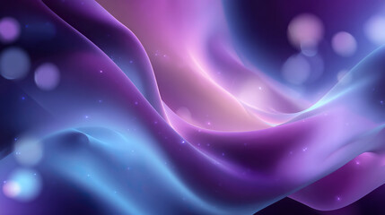 Abstract flowing waves of light with a dreamy ethereal quality featuring soft gradients of blue purple and pink with subtle bokeh and sparkling highlights for a magical effect